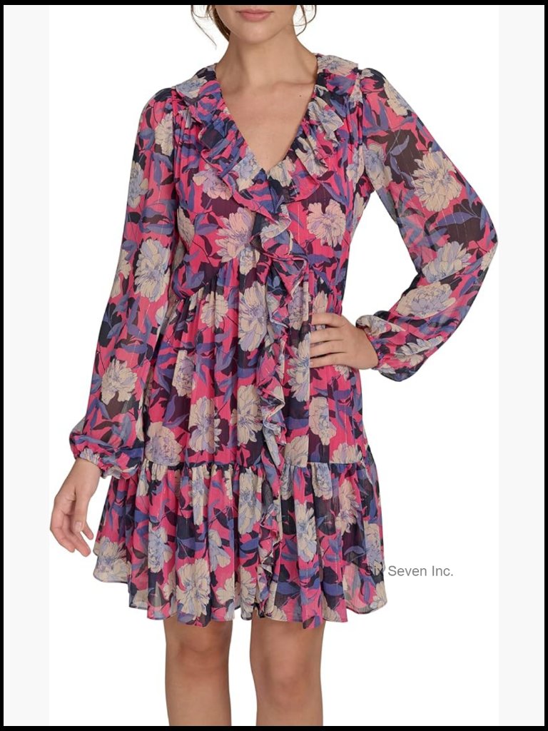 Balloon Sleeve V-Neck Chiffon Fit & Flare Mini Dress